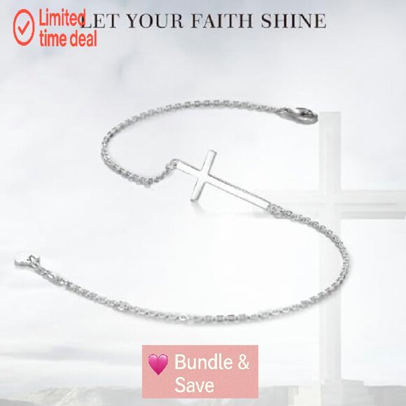 Sterling Silver Cross Anklet Adjustable 8+2 Inch Chain Religious Jewelry Gift - Picture 7 of 8